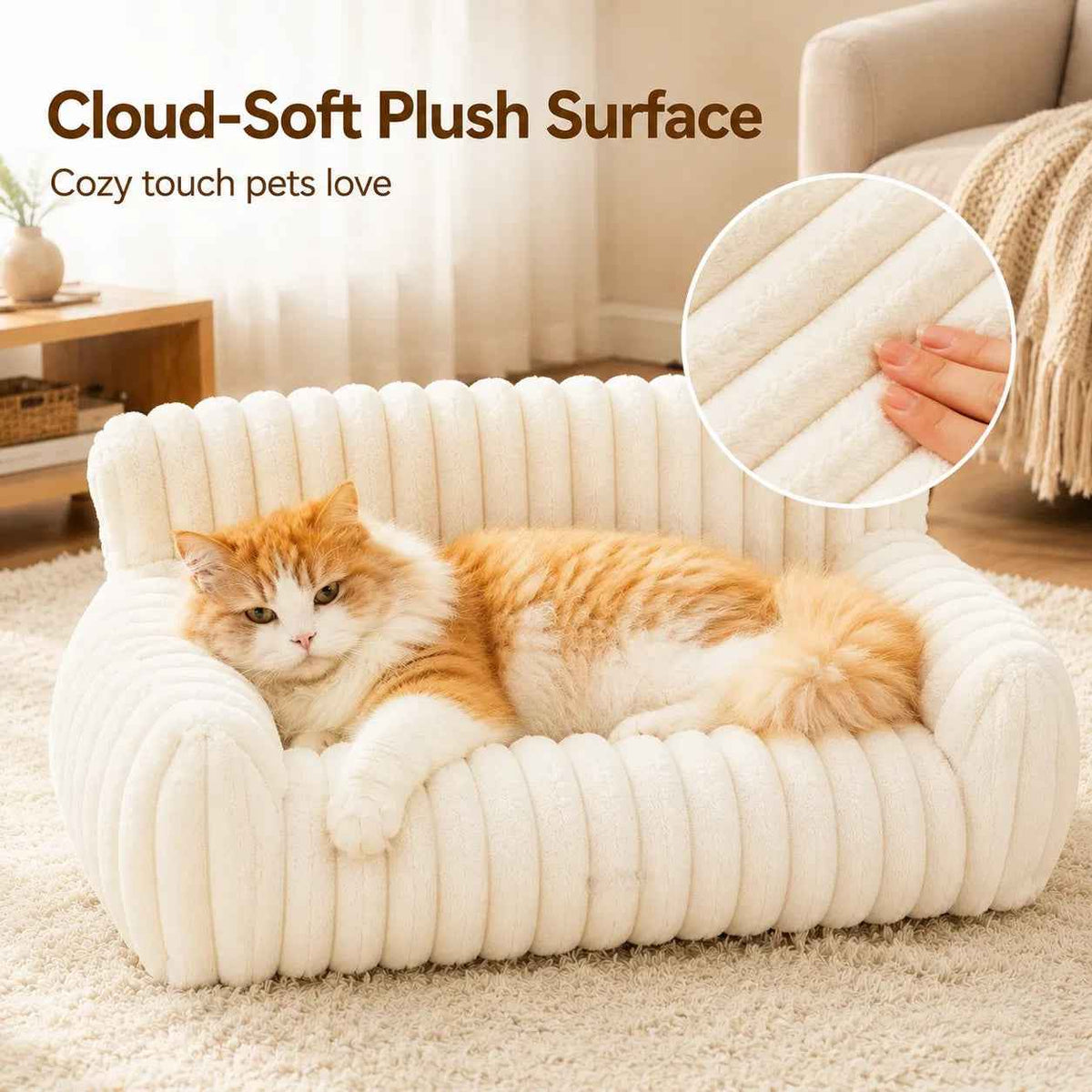 Small Pet Bolster Sofa Bed - Washable Plush Couch for Cats and Dogs