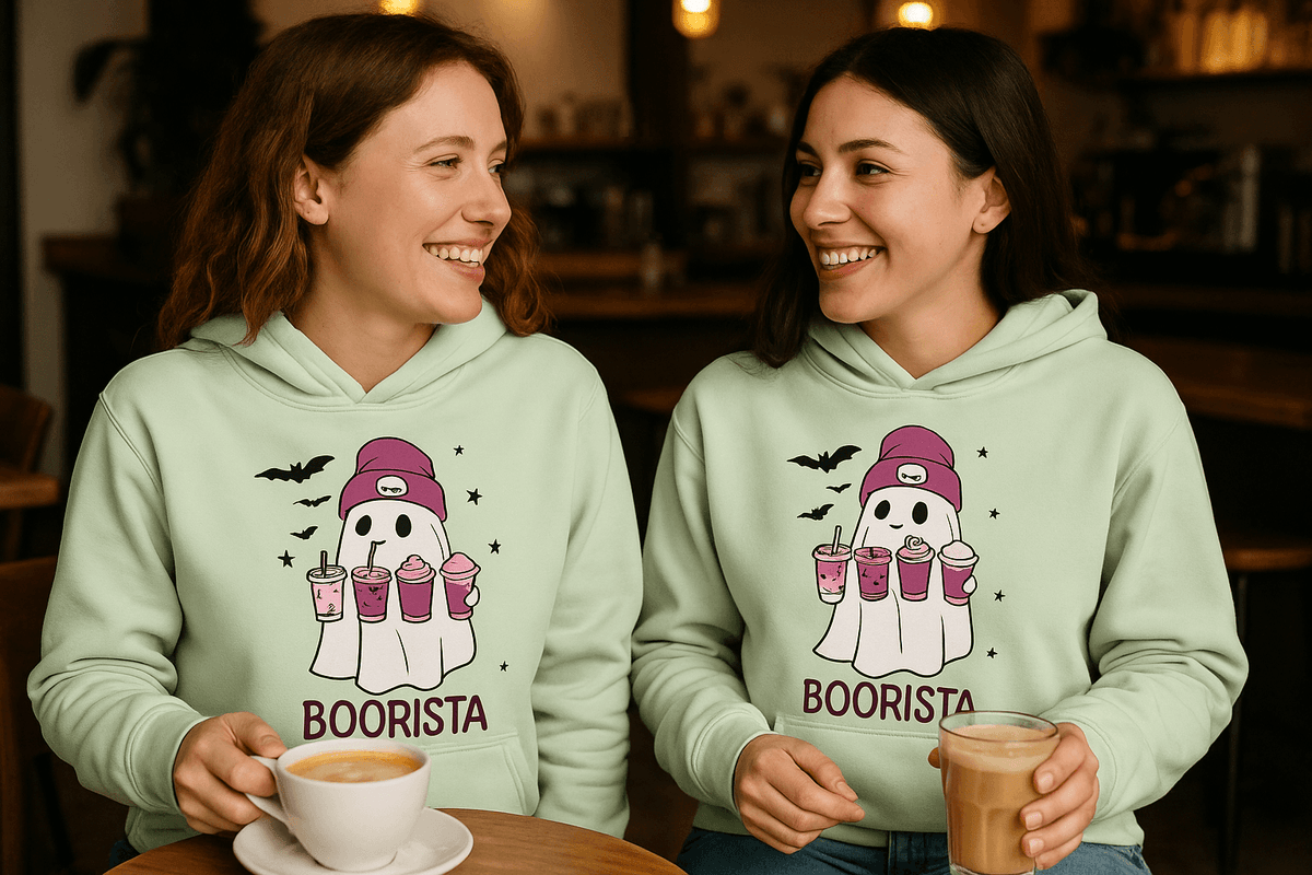 Cute Ghost Boorista Hoodie Sweatshirt - Coffee Halloween Style