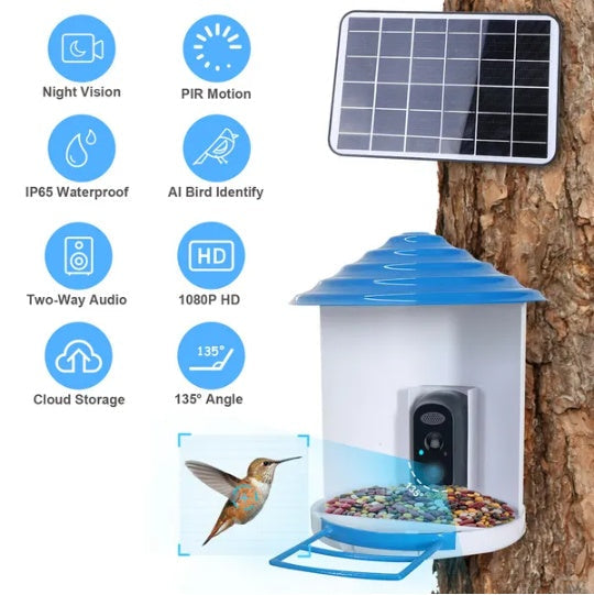 BirdWatch AI Feeder - Smart Camera with Solar Power & ID