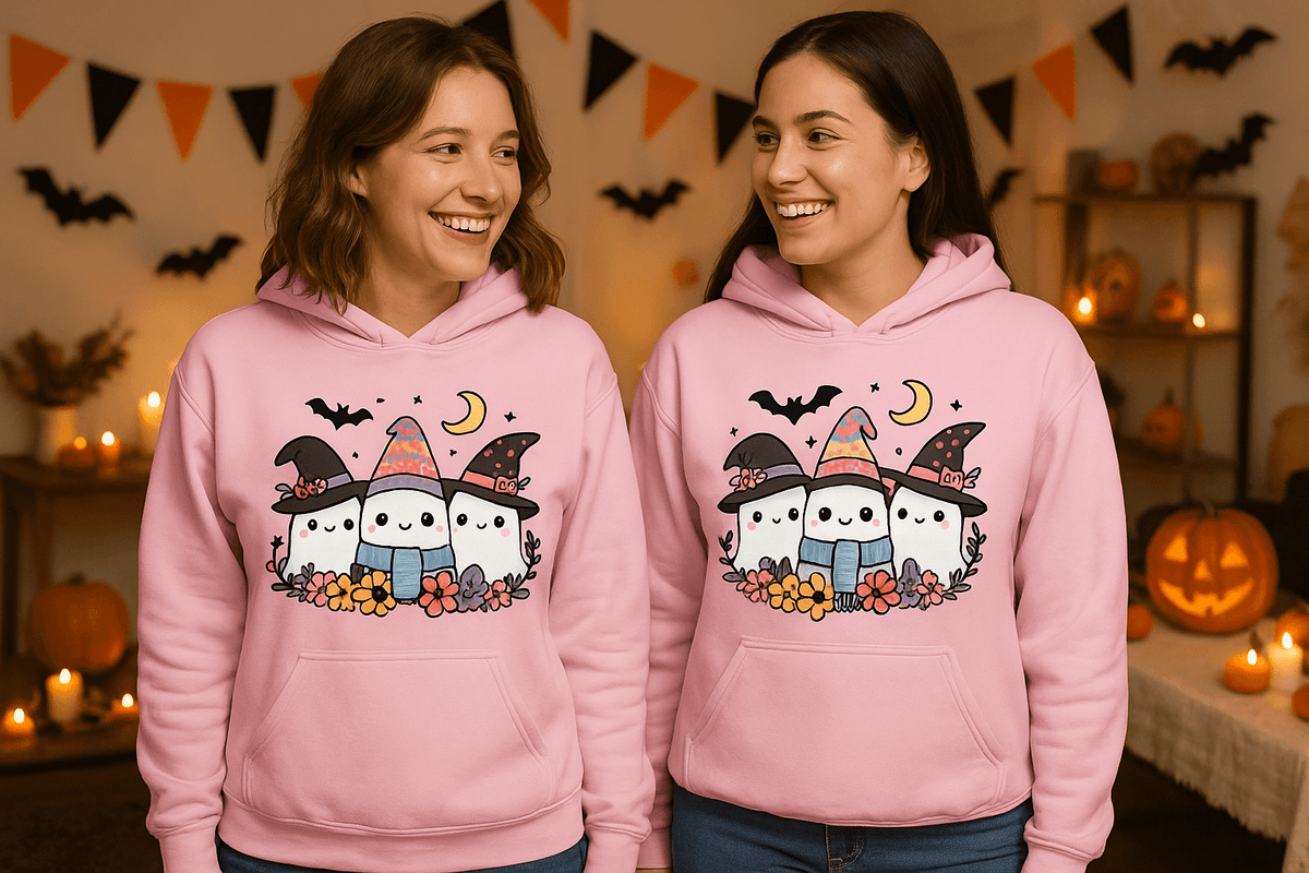 Three Cute Ghosts Hoodie Sweatshirt - Triple Halloween Fun