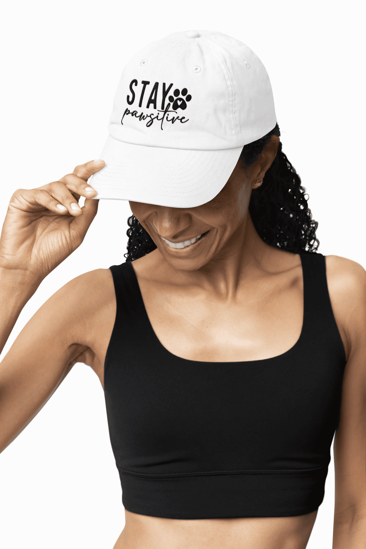 Stay Pawsitive Embroidered Dad Cap - Inspirational Pet Lover Baseball Hat