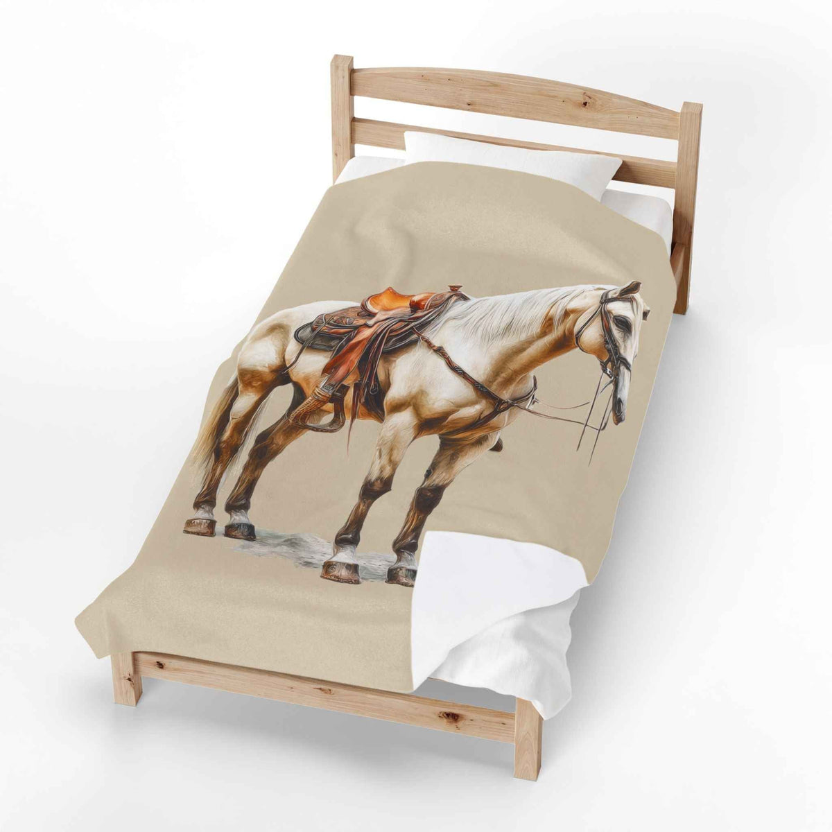 Velveteen Plush Blanket - Saddled Horse Illustration Cozy Throw
