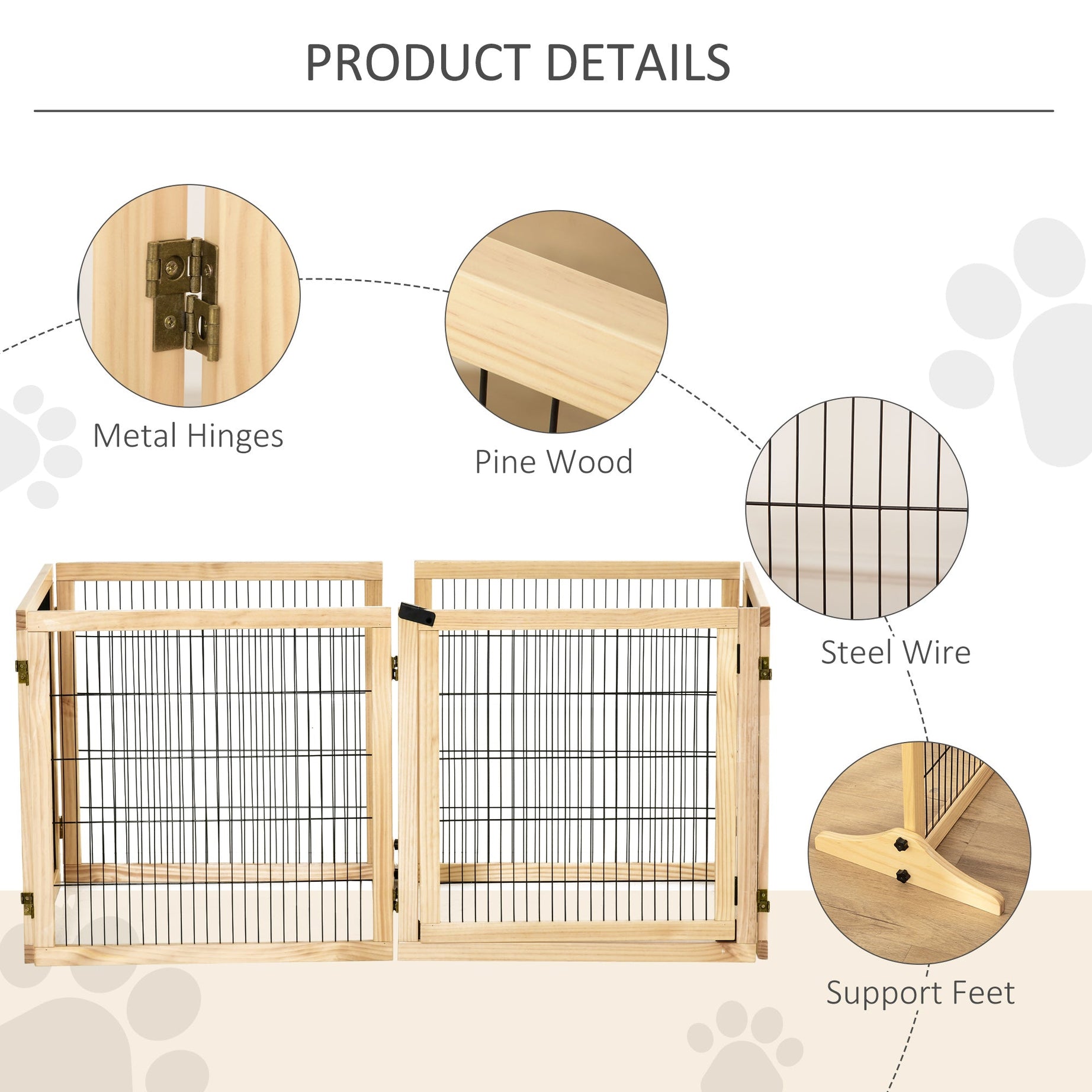 Freestanding Pet Gate 6-Panel - Wooden Dog Barrier for Doorways