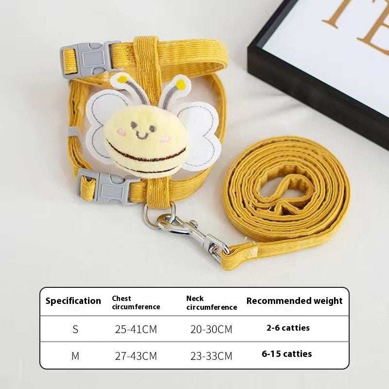 Cute Bumblebee Small Pet Adjustable Dog Cat Harness with Lead - X-Small to Medium