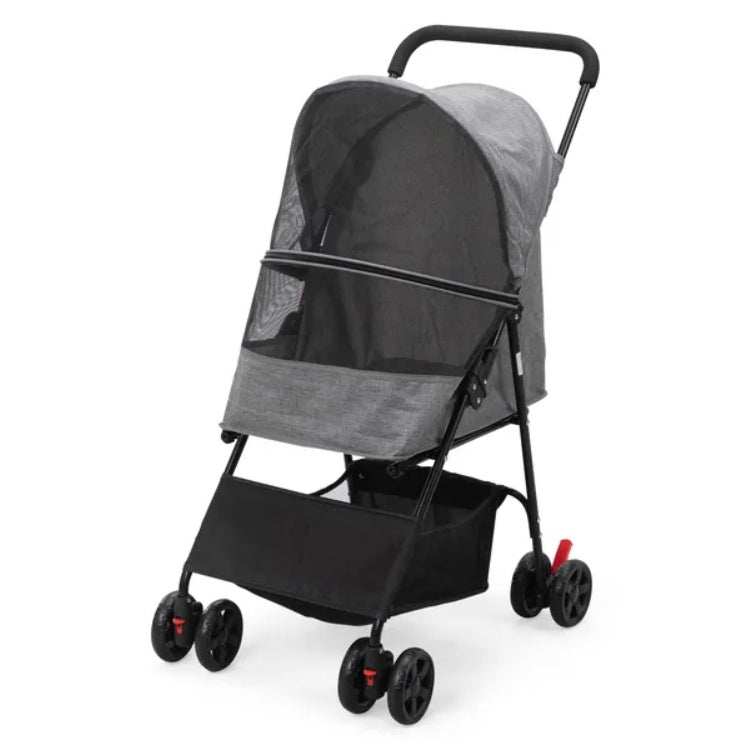 Foldable Pet Stroller, Small Dog Cat Stroller With Storage Basket For Small Puppies, Gray And Black