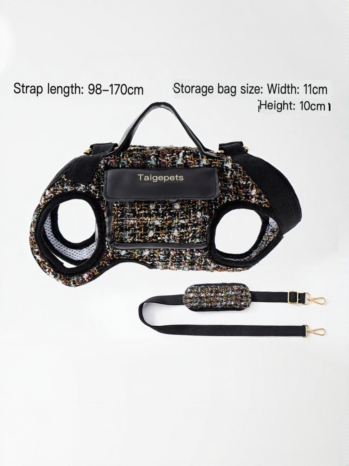 Tweed Pet Harness with Strap - Chic Carry Handle