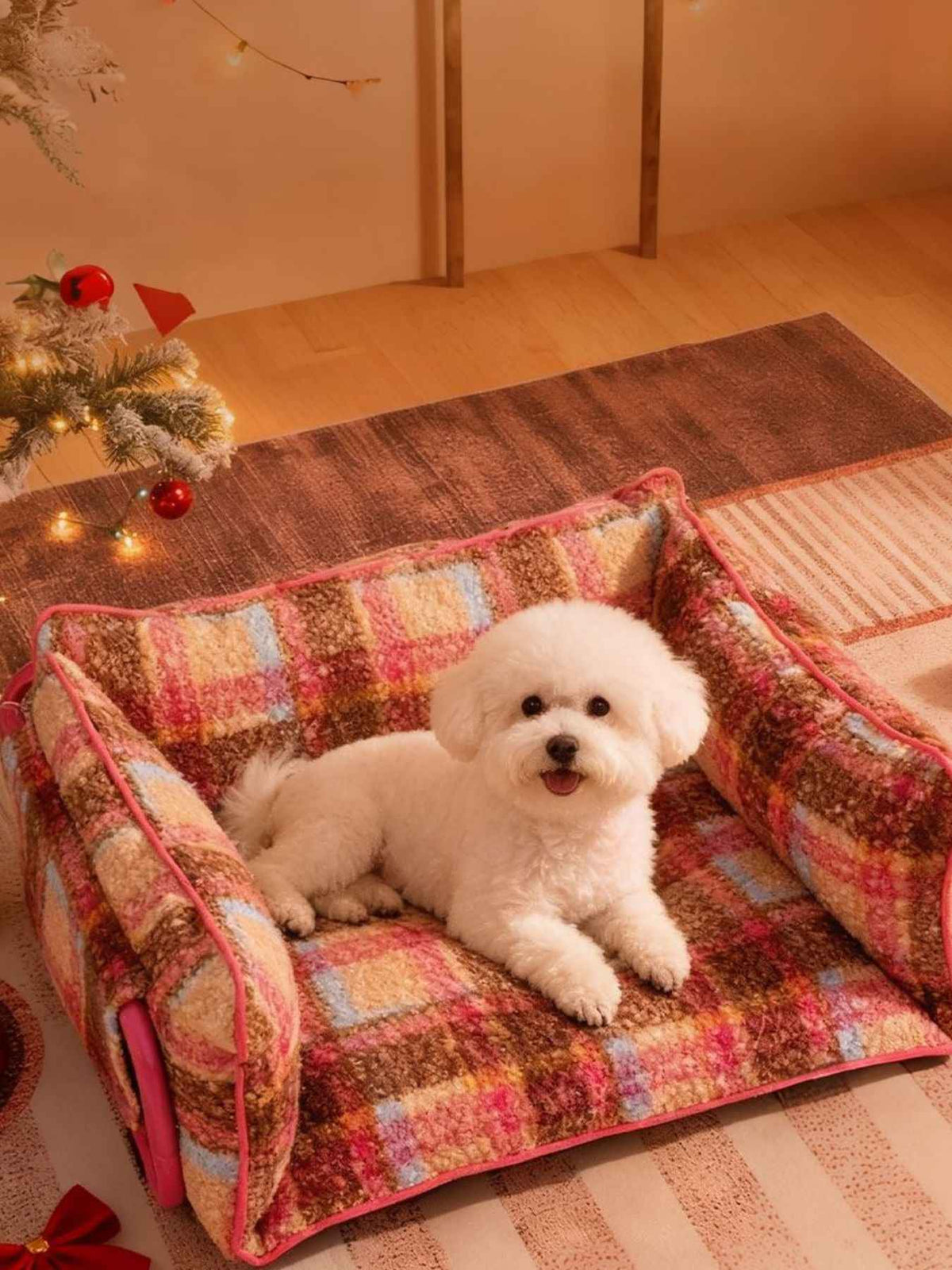 Pet Plaid Sofa Bed Plush - Foldable Couch for Cats and Dogs