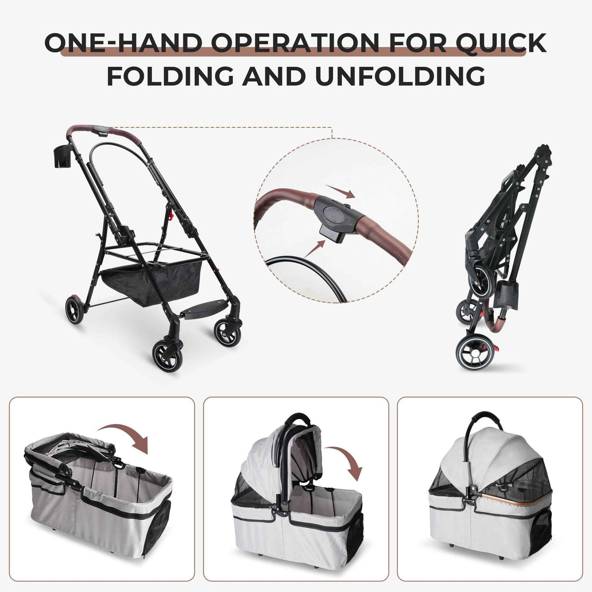 Foldable One-Hand Pet Stroller - Small Dogs & Cats