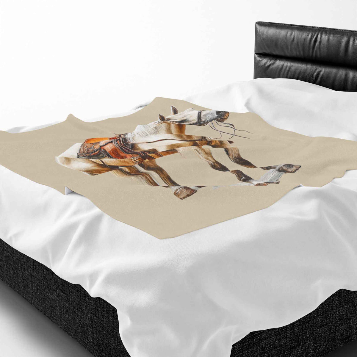 Velveteen Plush Blanket - Saddled Horse Illustration Cozy Throw