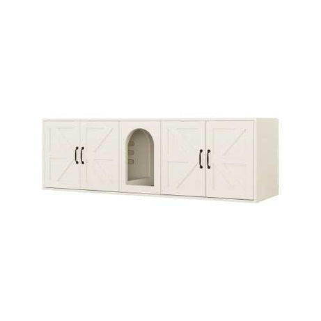Modern Cat Litter Box Furniture With Double Room, Wooden Cat Litter Box Furniture With Cat Door