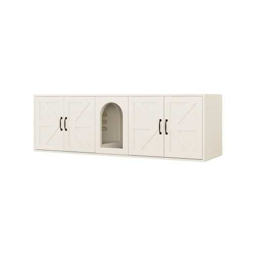 Modern Cat Litter Box Furniture With Double Room, Wooden Cat Litter Box Furniture With Cat Door