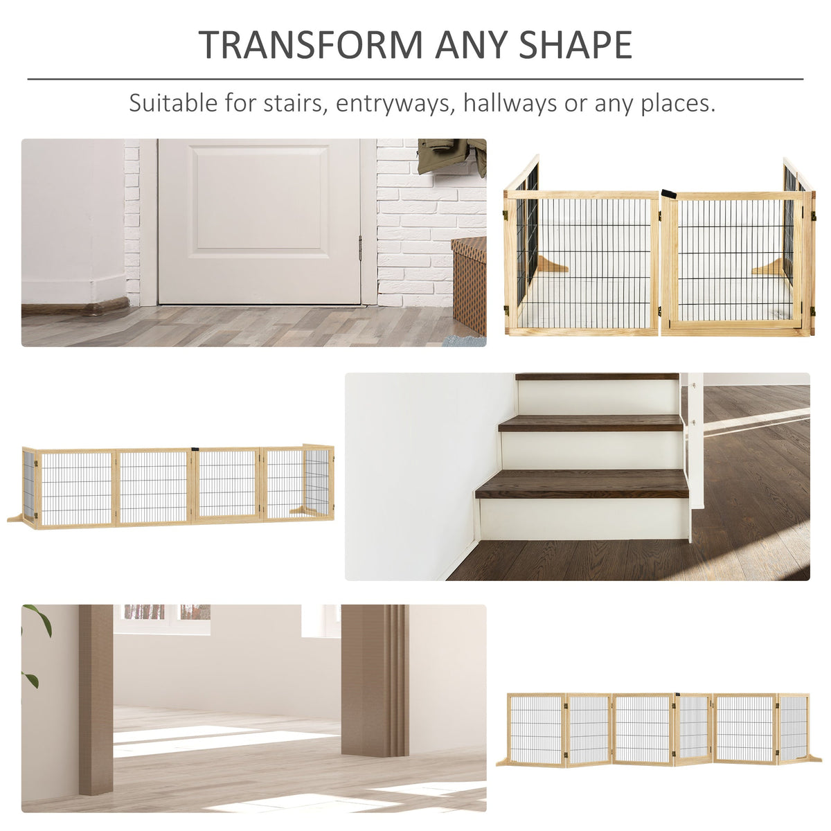 Freestanding Pet Gate 6-Panel - Wooden Dog Barrier for Doorways