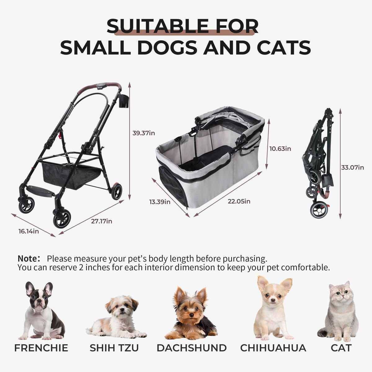 Foldable One-Hand Pet Stroller - Small Dogs & Cats
