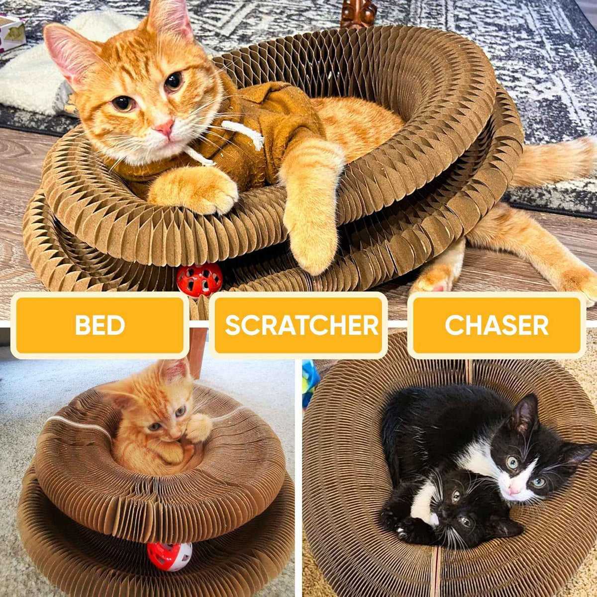 Cat Toy With Bells - Accordion-style Scratching Post