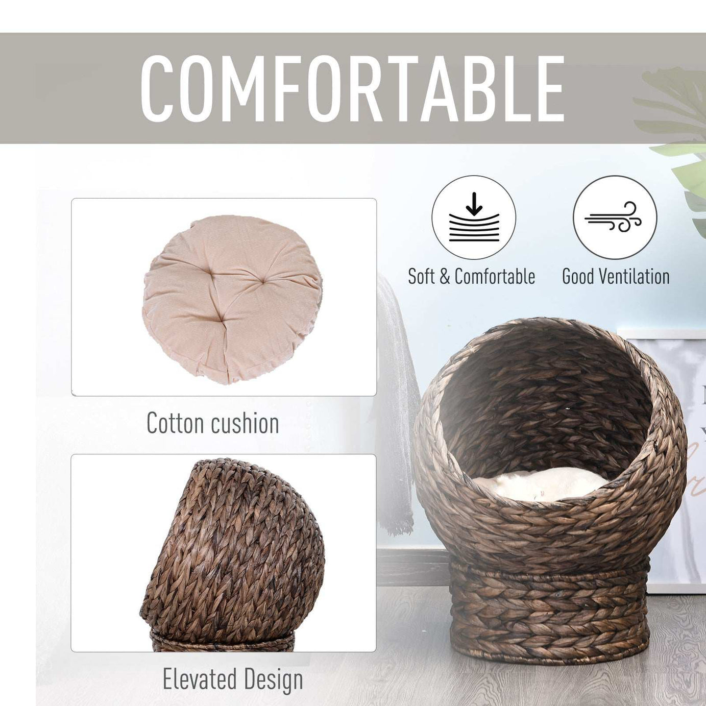 Cozy Wicker Pet Bed Dome - Natural Style