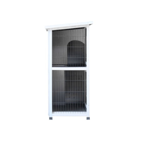 2-Story Rabbit Hutch - White with Removable Trays & Run