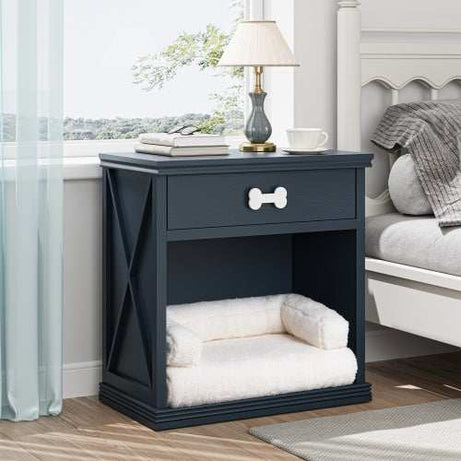 Vintage Farmhouse Small Table Pet Locker With Pet Bed and LED Lights