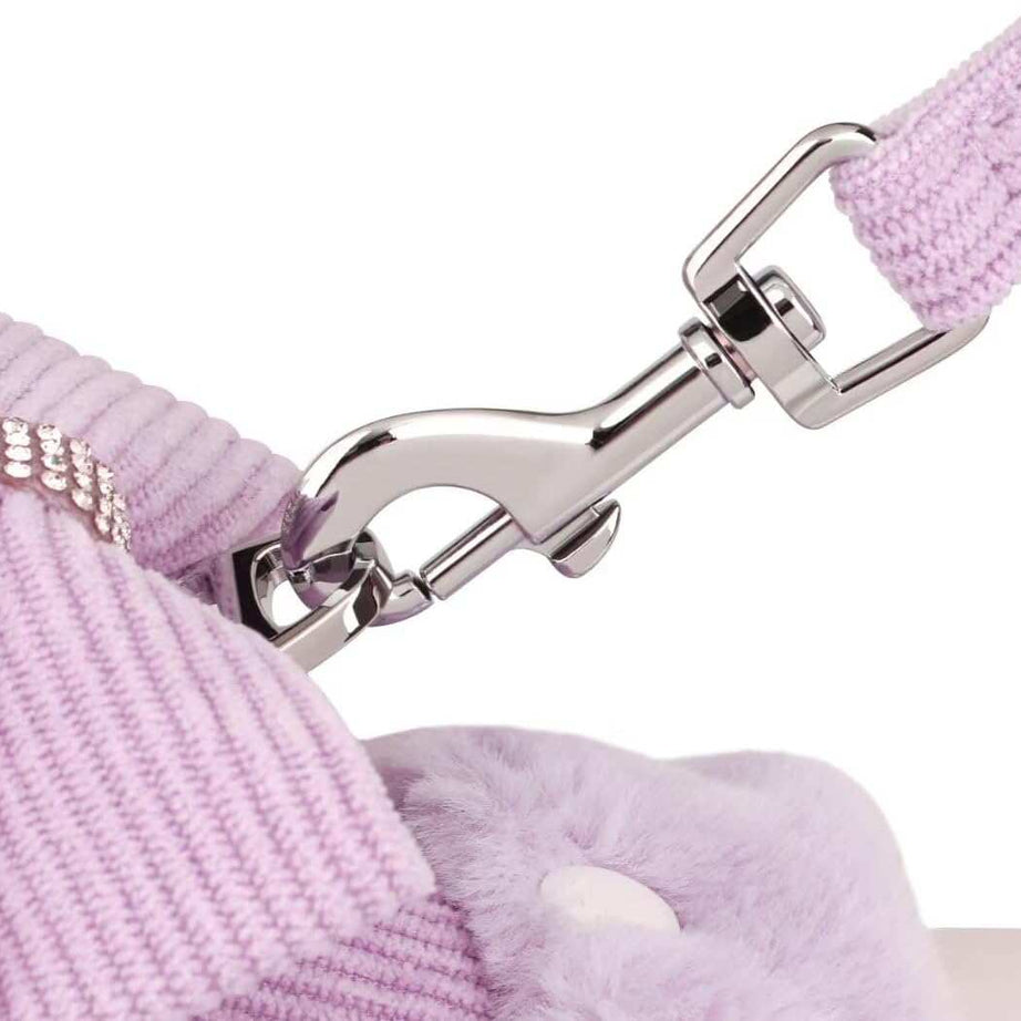 Warm Fur Collar Soft Padded Small Girl Pet Harness and Leash Set with Bow Tie