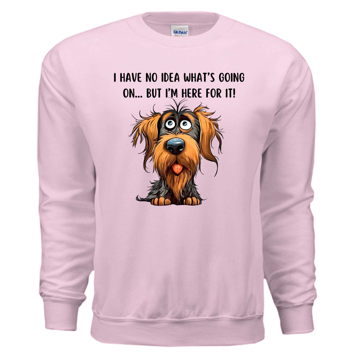 Funny Dog Sweatshirt - No Idea But I'm Here For It