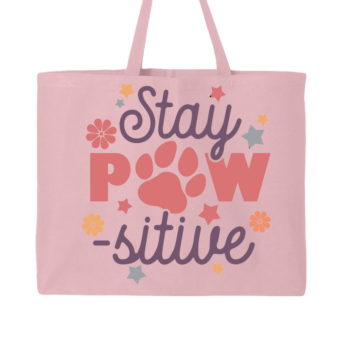 Stay Pawsitive Tote Bag with Paw Prints for Pet Lovers