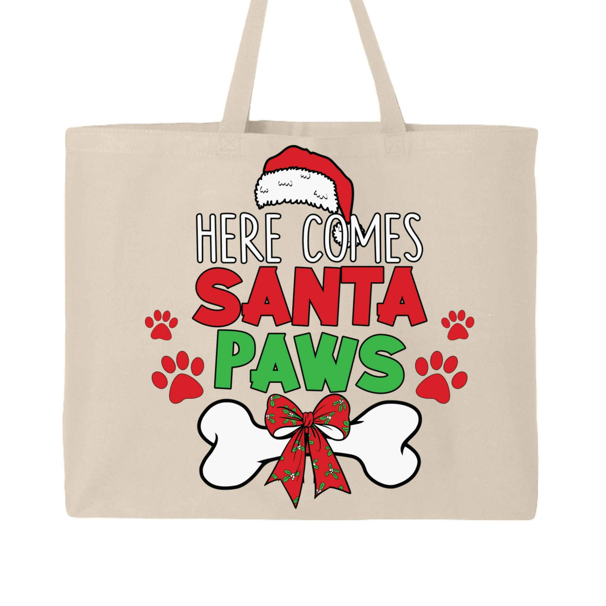 Santa Paws Holiday Tote with Festive Paw Prints for Dogs
