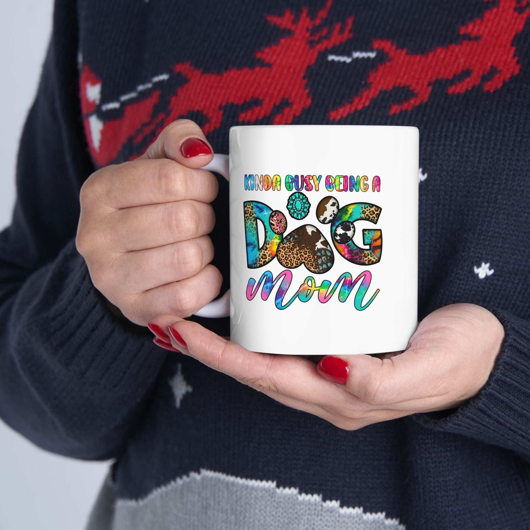 Colorful Dog Mom Ceramic Mug - Pet Owner Coffee Cup