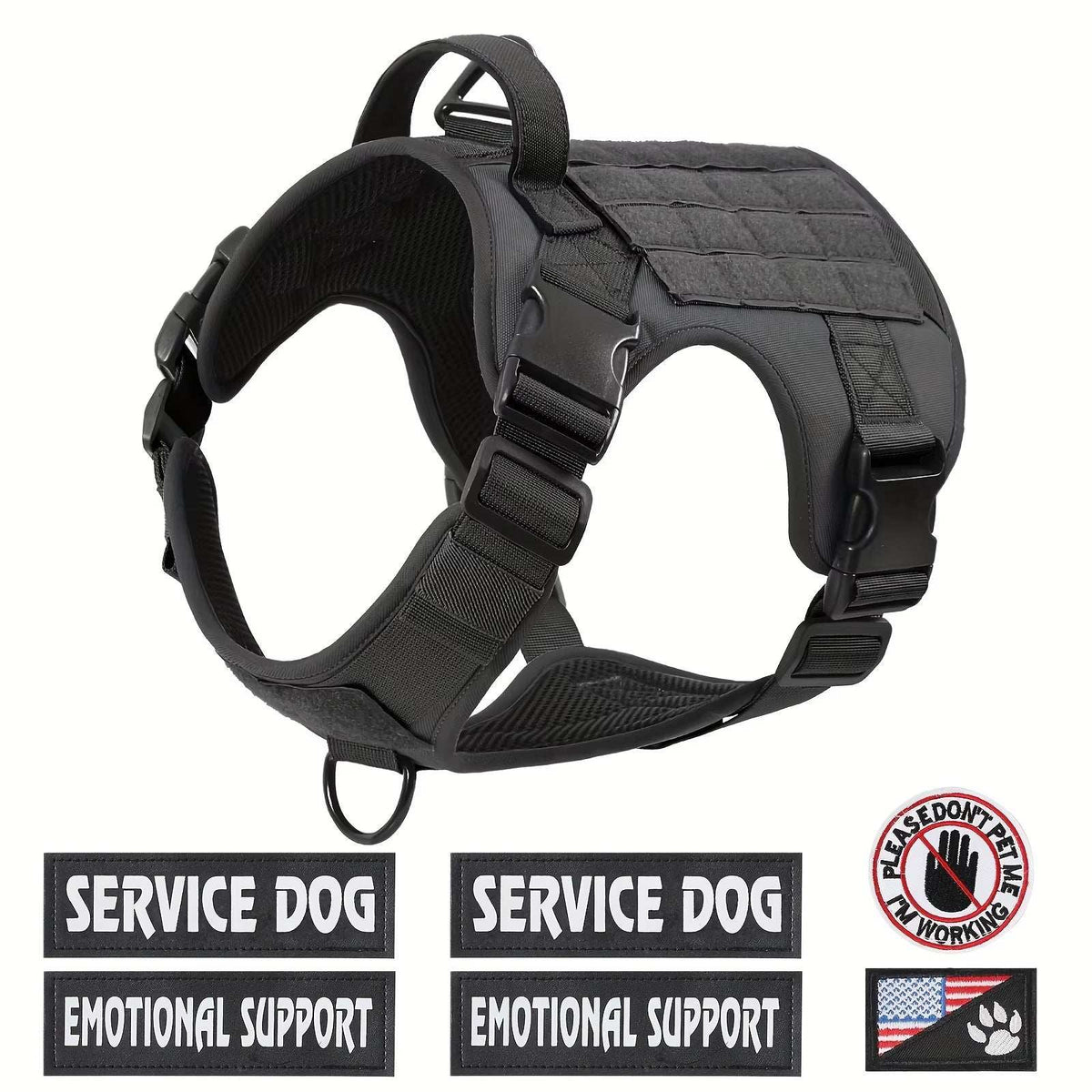 Adjustable Reflective Service Dog Vest Harness with Metal Buckles